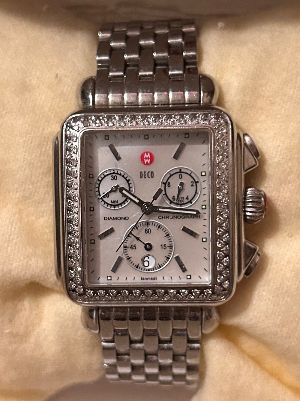 Michele Silver Diamond-Accent Deco Chronograph Watch